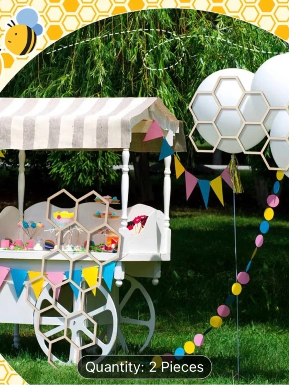 2 pc Large Wood Honeycomb Decor - Bee Themed Shower Birthdays or any Party